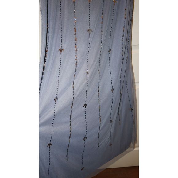 Papell Studio Women's Sz 10 Dusty Blue Flutter-Sleeve Embellished Long Gown $179 - Picture 5 of 11
